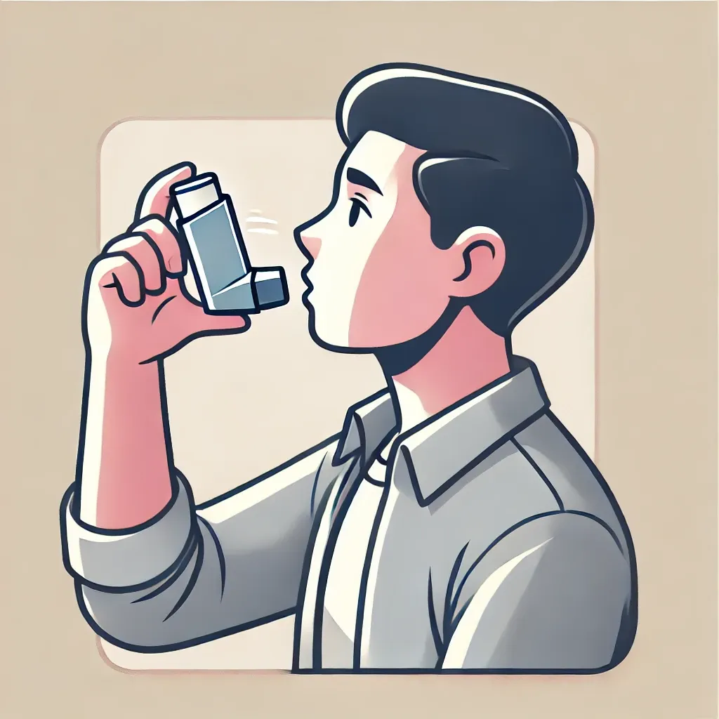 Image of a man using an albuterol inhaler